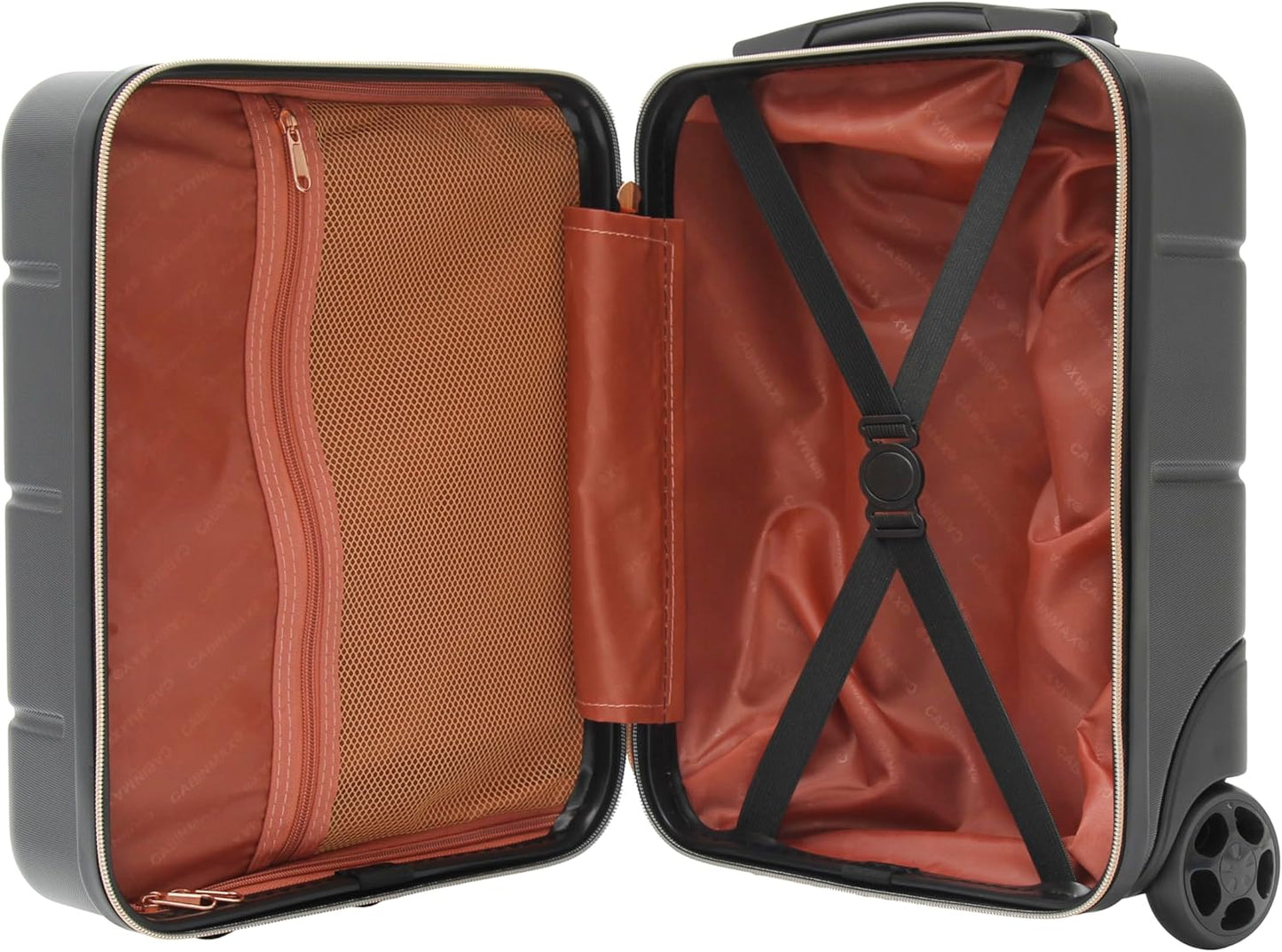 Hartschalen Trolley für Handgepäck, 40 x 30 x 20cm, 2 Räder Black / Rose Gold