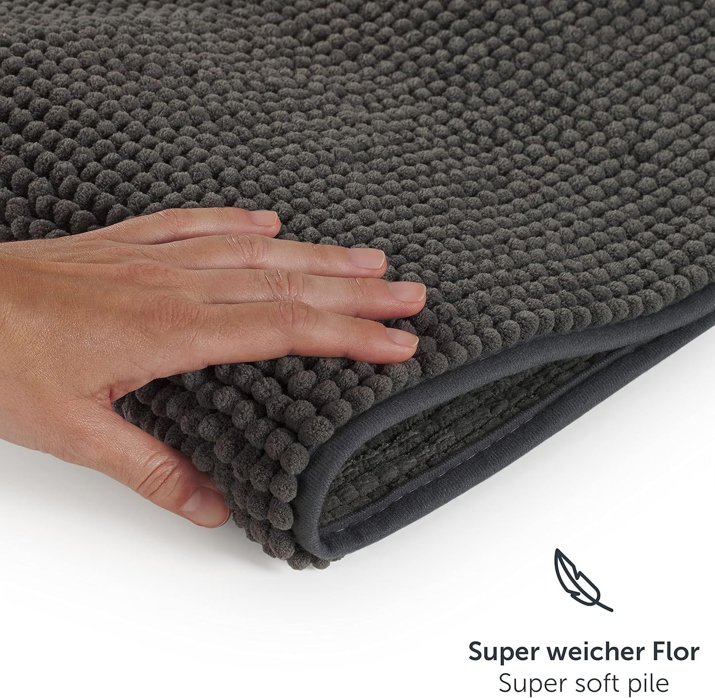 Chenille Badematte, rutschfest, Dunkelgrau 70 x 120 cm (Rechteckig)