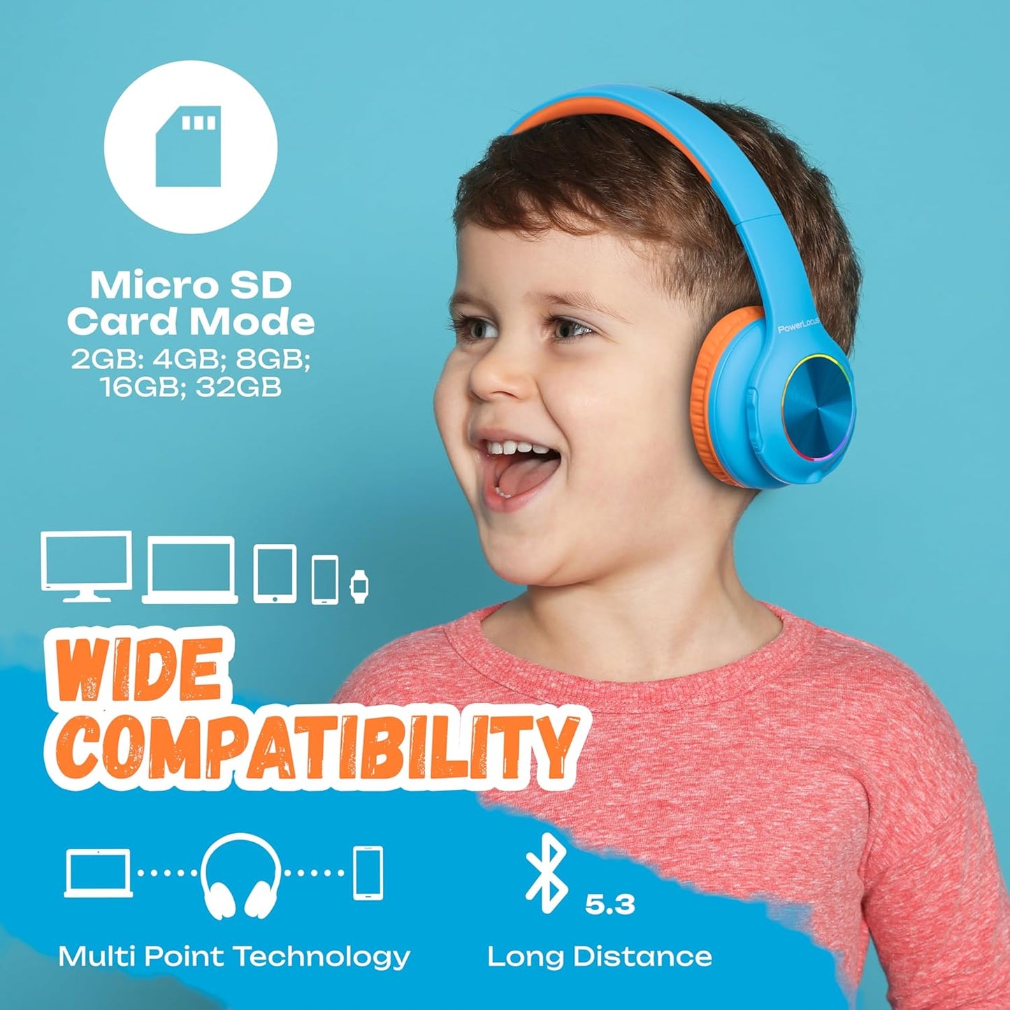 Kinder Bluetooth-Kopfhörer, Blau/Orange