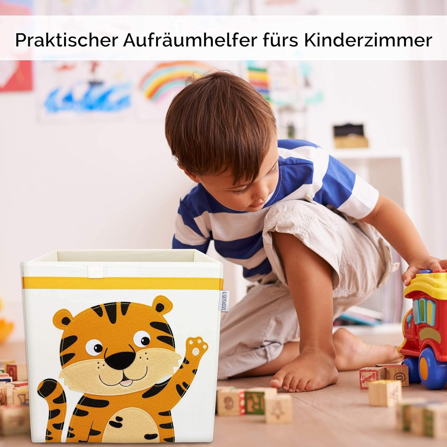 Spielzeugkiste mit Tiger-Motiv, Beige Tiger