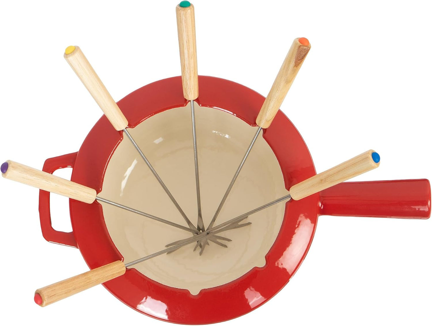 Fondue-Set, Rot / Creme Emailliert
