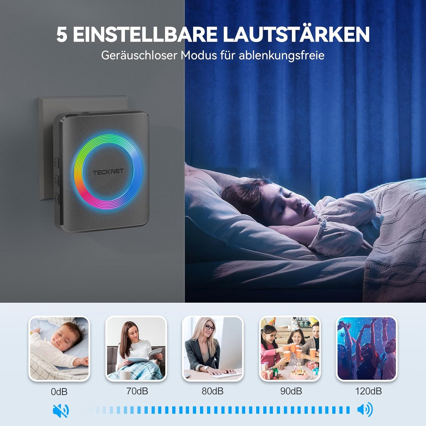 Funkklingel-Set mit 2 Empfängern & 1 Sender, 2 Empfänger & 1 Sender Grau