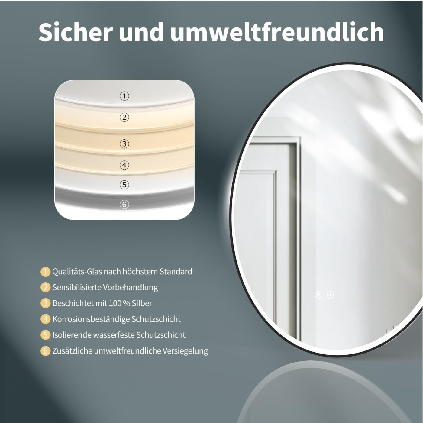 LED-Badspiegel, 60L x 60B cm, Schwarz Rund