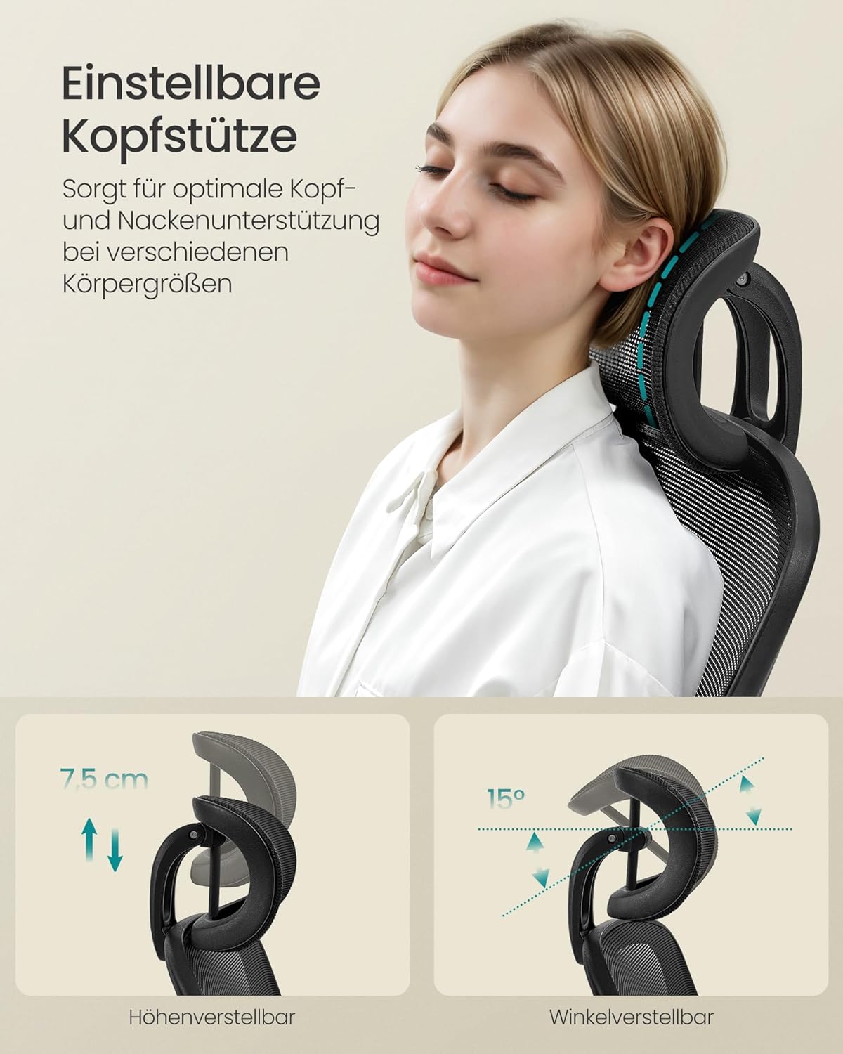 Ergonomischer Bürostuhl, Tintenschwarz Mit Kopfstütze