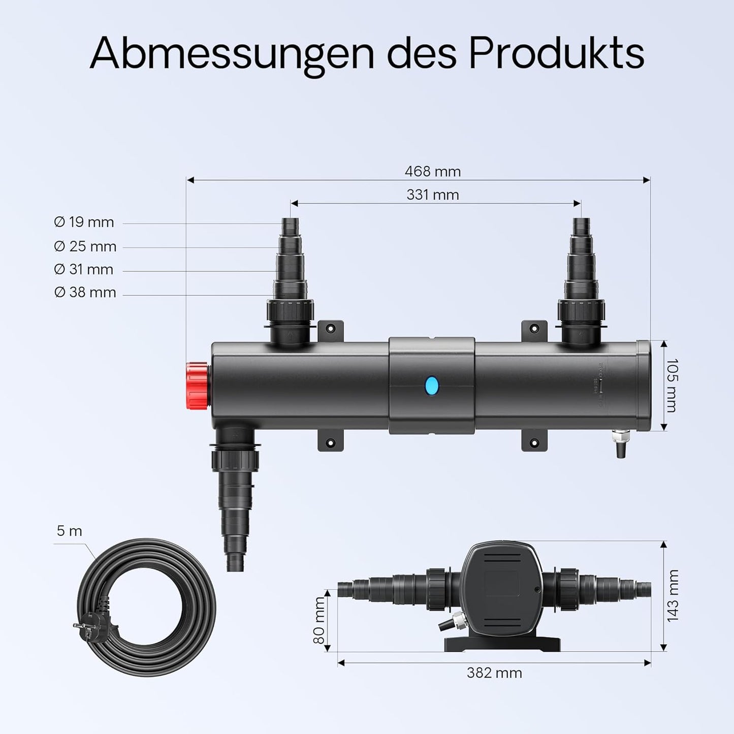 Teichfilter-Komplettset mit Filter und Pumpe, CUV-218,18W,25m