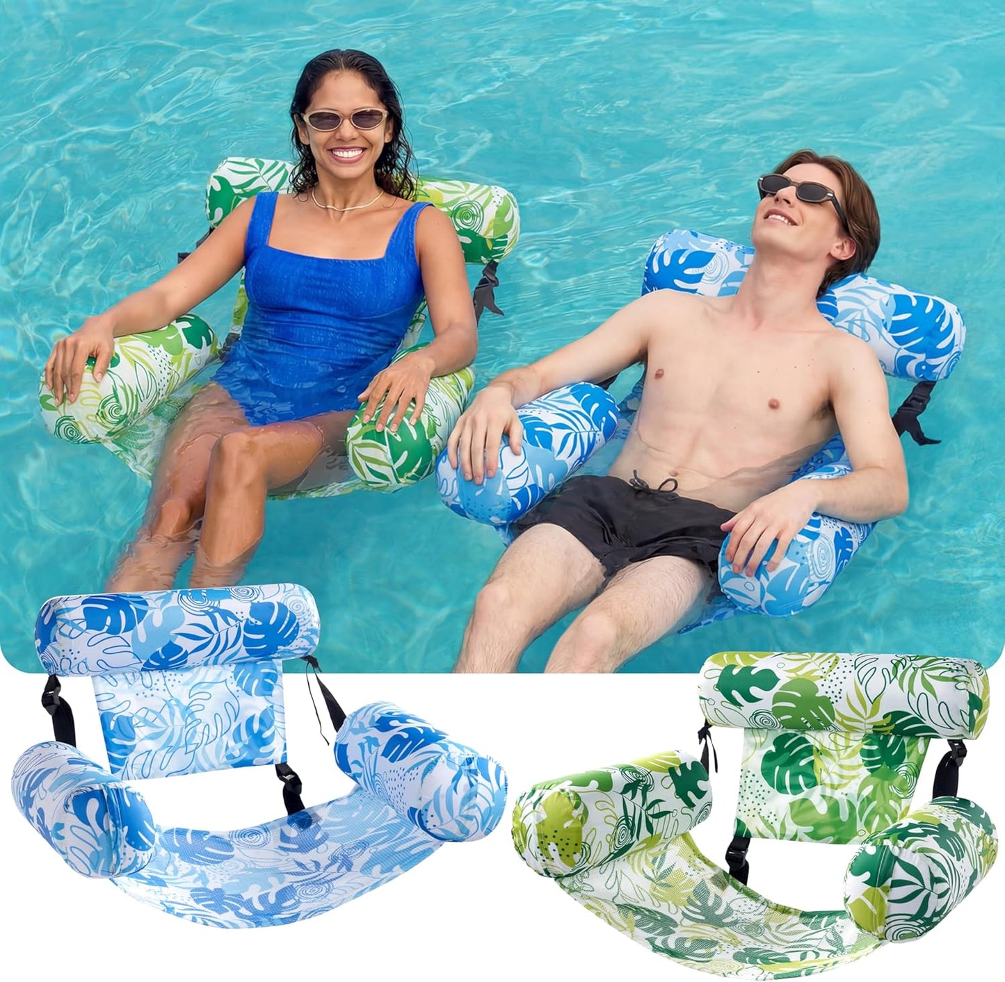 Aufblasbare Pool-Schwimmstühle, 2er-Set, Blumenmuster