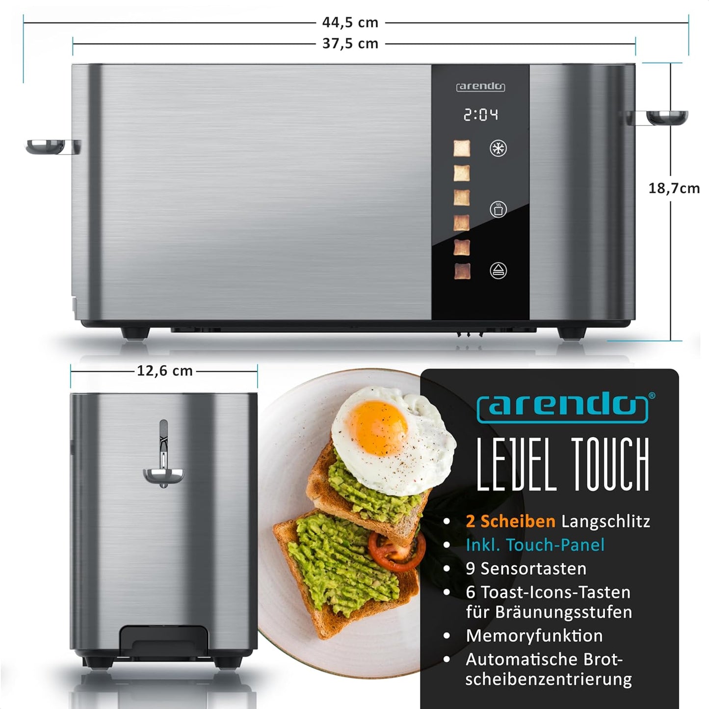 Edelstahl Langschlitz-Toaster mit Touchscreen, C: Steelsilver