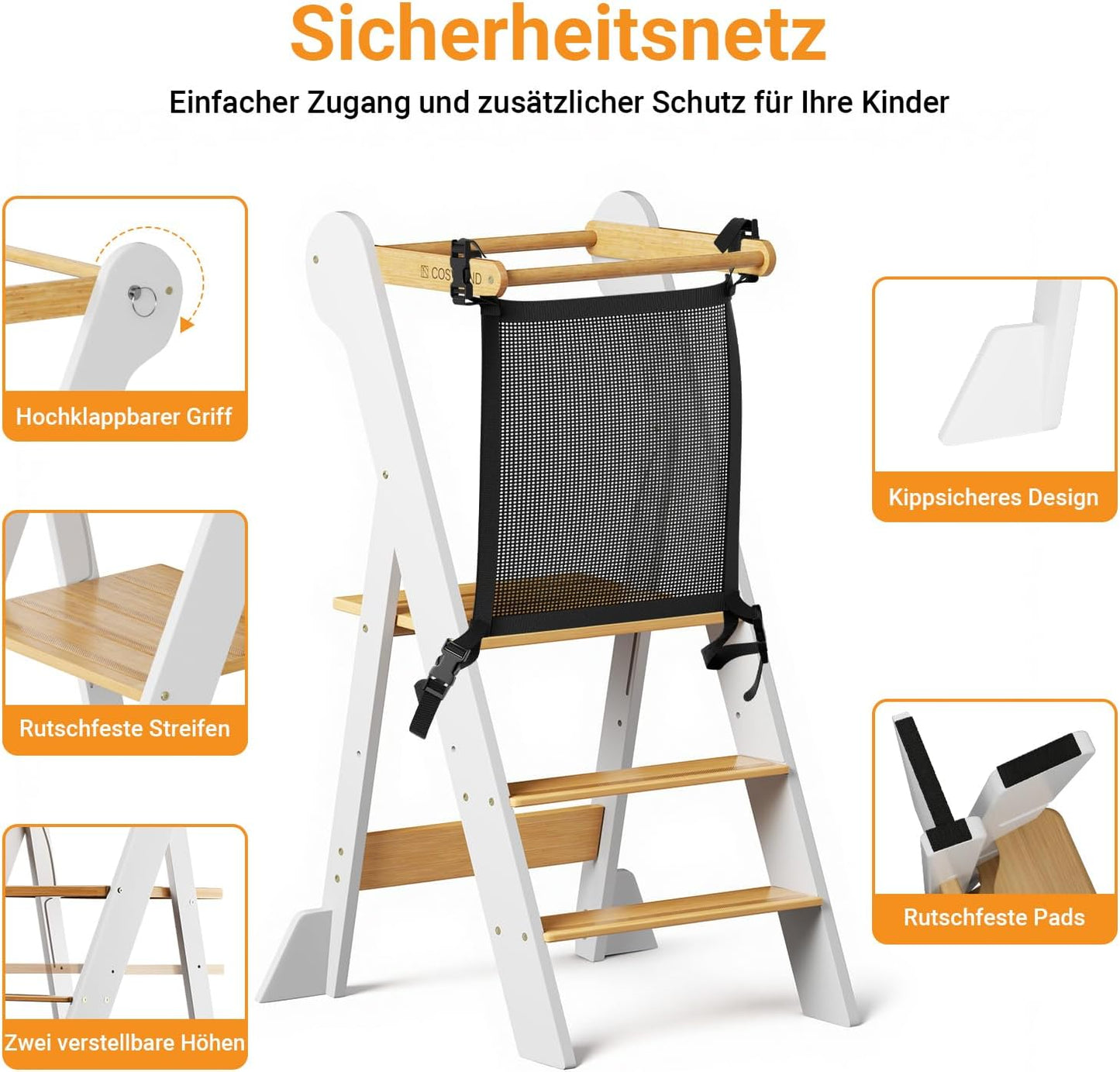 Klappbarer Lernturm, L Weiss & Natur