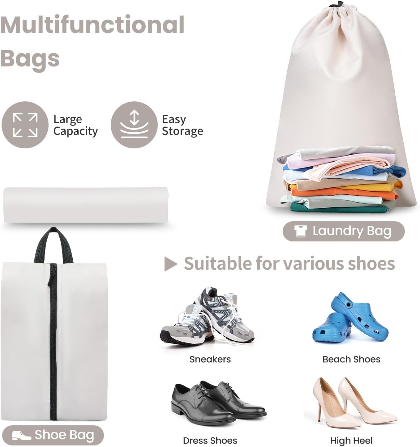 8er-Set Packing Cubes für Koffer, Cream