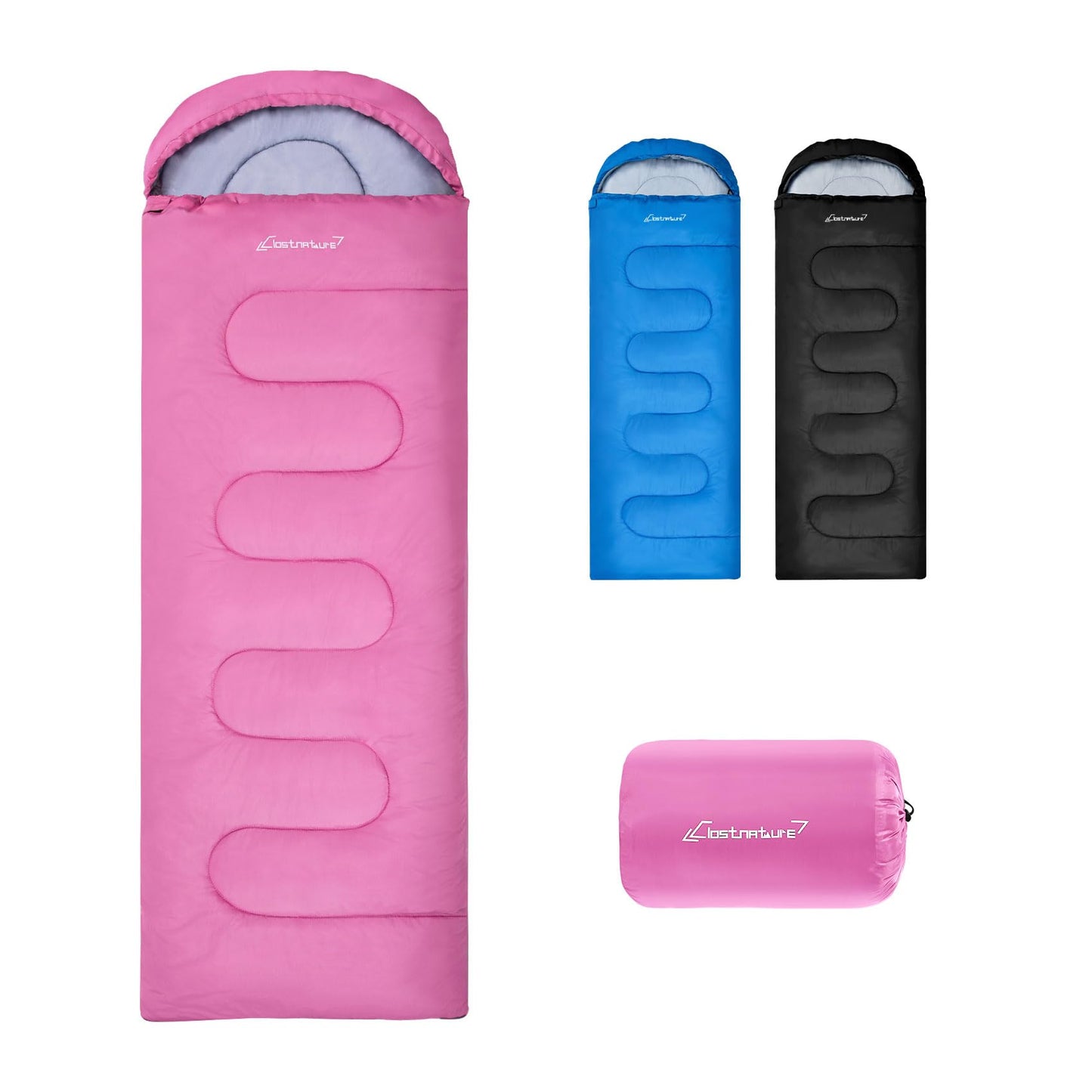 Leichter Camping-Schlafsack mit Kapuze, Rosa 0.9 KG