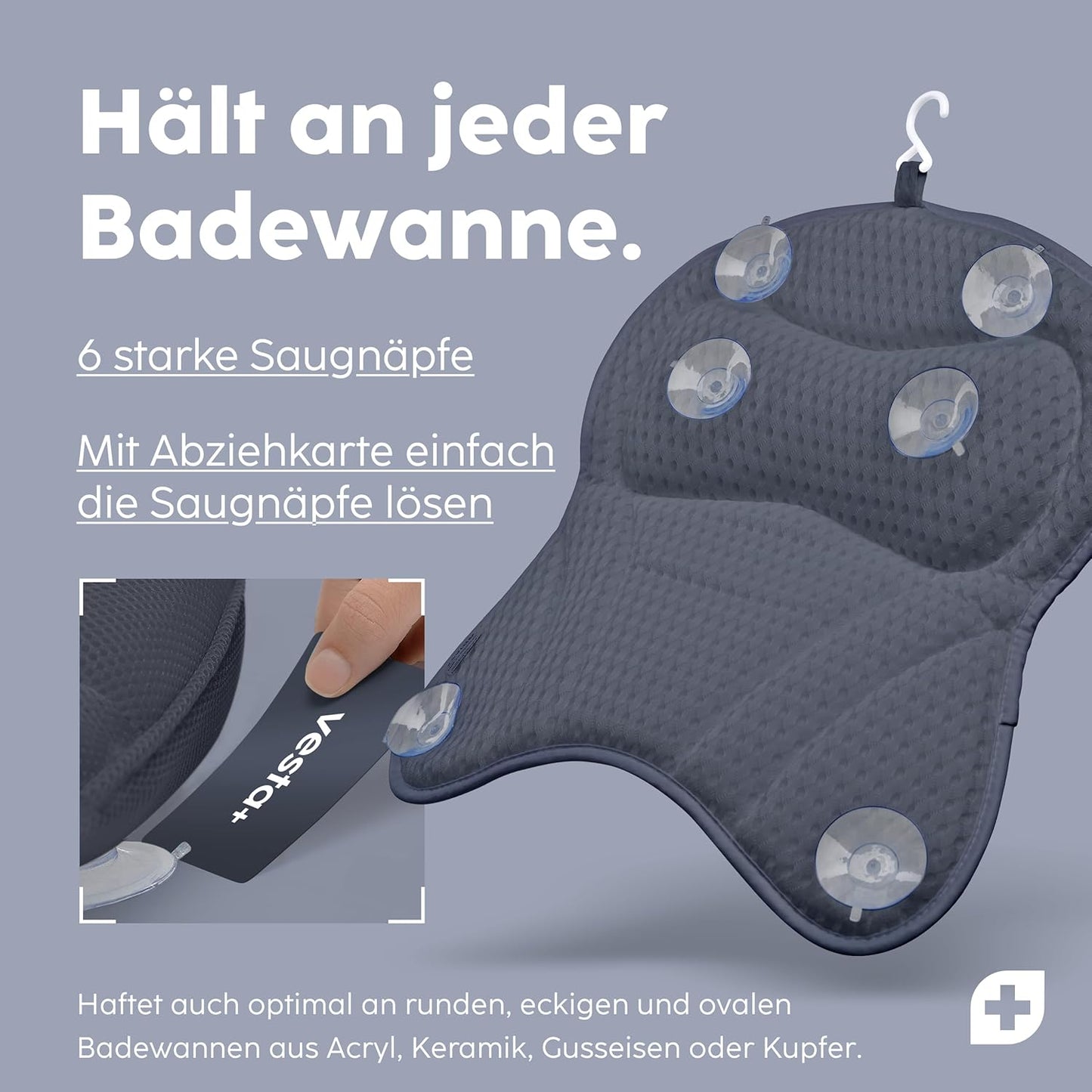 Badewannenkissen mit Saugnäpfen, Nachtblau