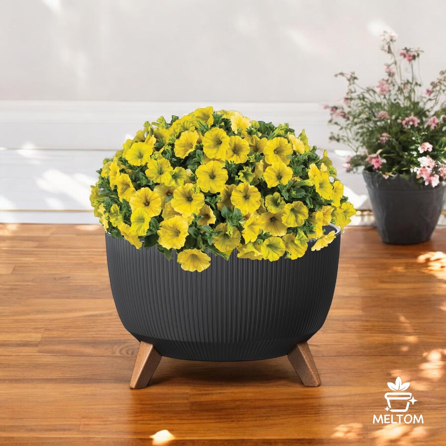 Blumenschale mit Füssen Eco Recycled, Anthrazit L - 40 cm