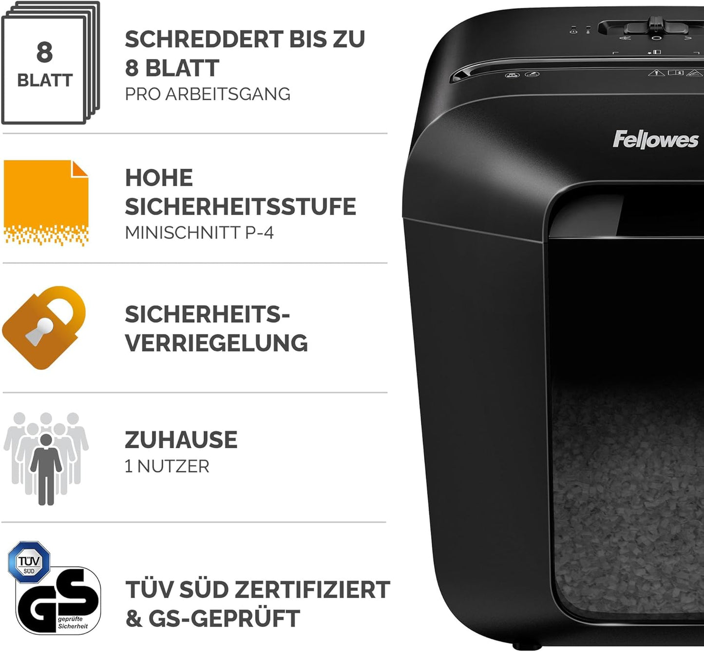 Aktenvernichter Powershred LX41 P-4, 8 Seiten, Single LX41 – 8 Blatt – Mini Cut – 17 Liter Papierkorb