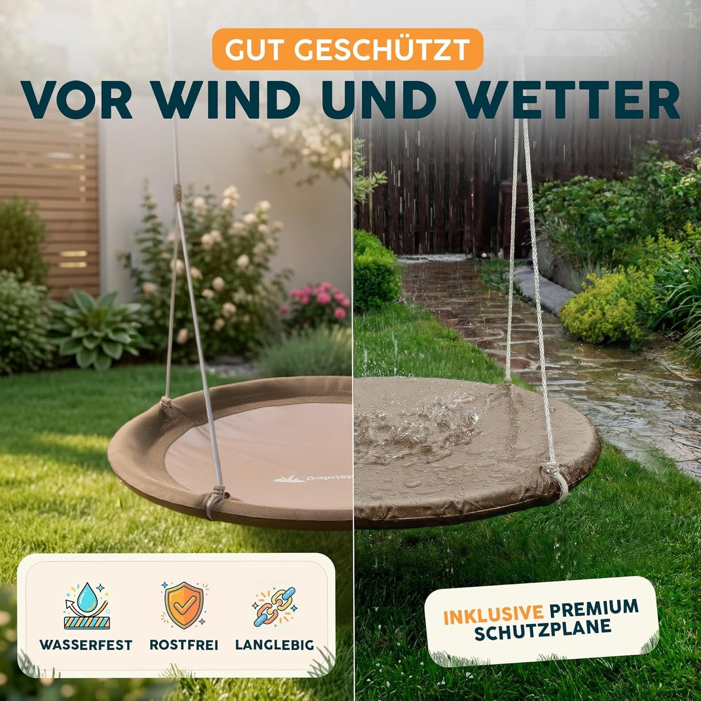 Höhenverstellbare Nestschaukel mit Schutzplane, Beige