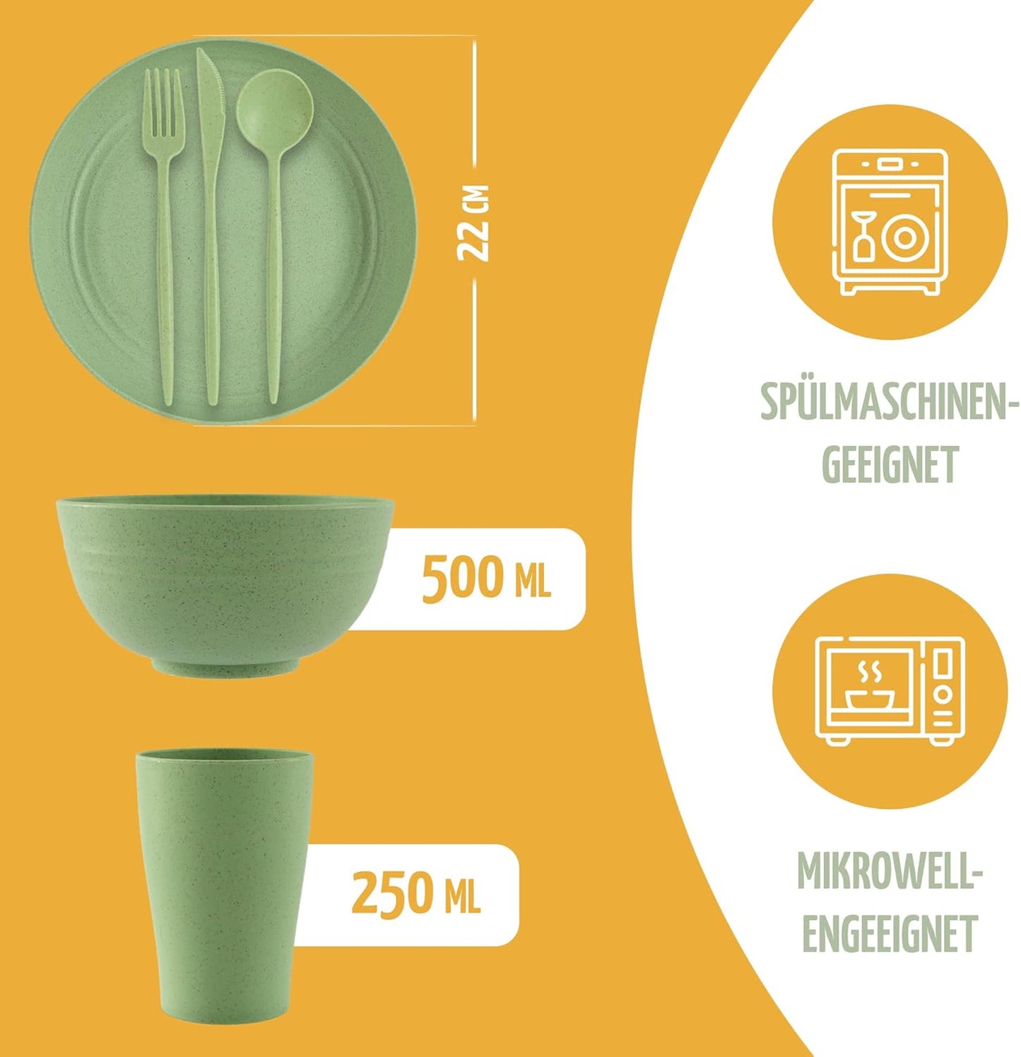 16-teiliges Camping-Geschirrset, Grün