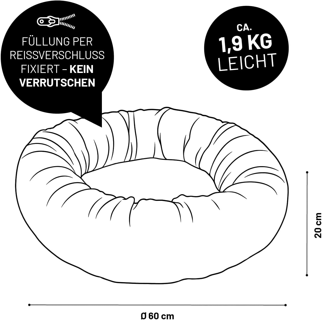 Komfort Katzenbett Cord, 60 cm mit Reissverschluss, Rose