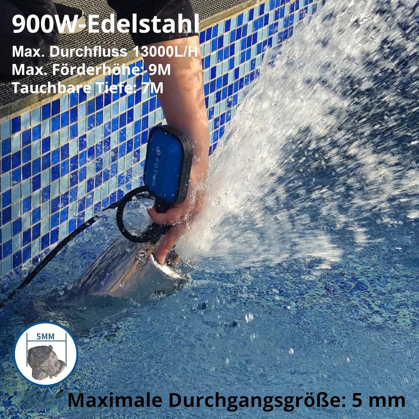 Tauchpumpe, 13.000 l/h, Dunkelblau