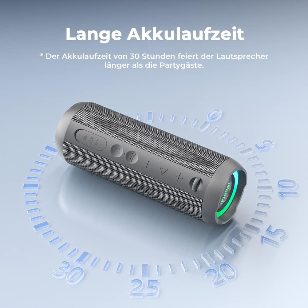Wasserdichter Bluetooth Lautsprecher mit Licht, Grau