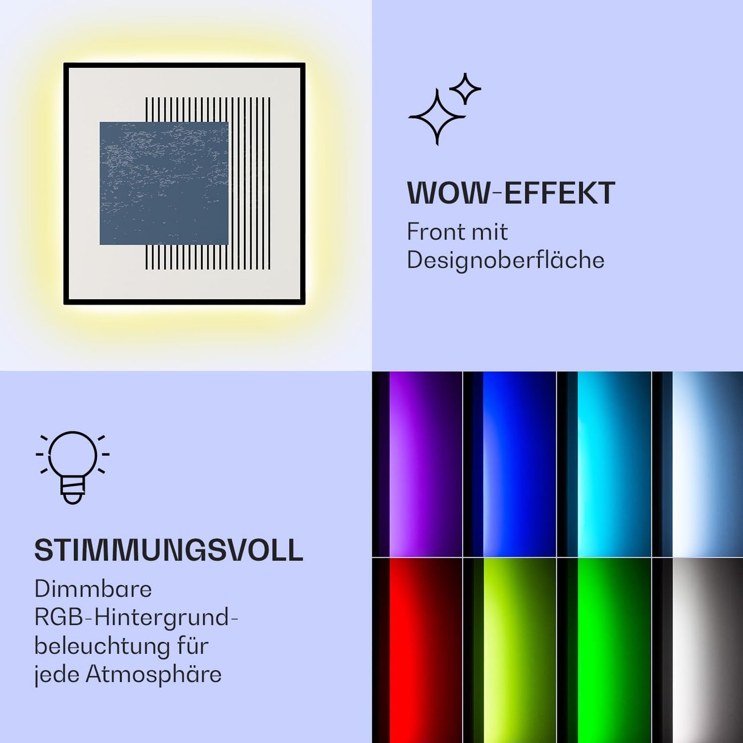 2-in-1 Infrarotheizung & Konvektor mit Thermostat, App-Steuerung, RGB-Beleuchtung, 0.5 Kilowatt (60 x 60 cm) Geometrisch