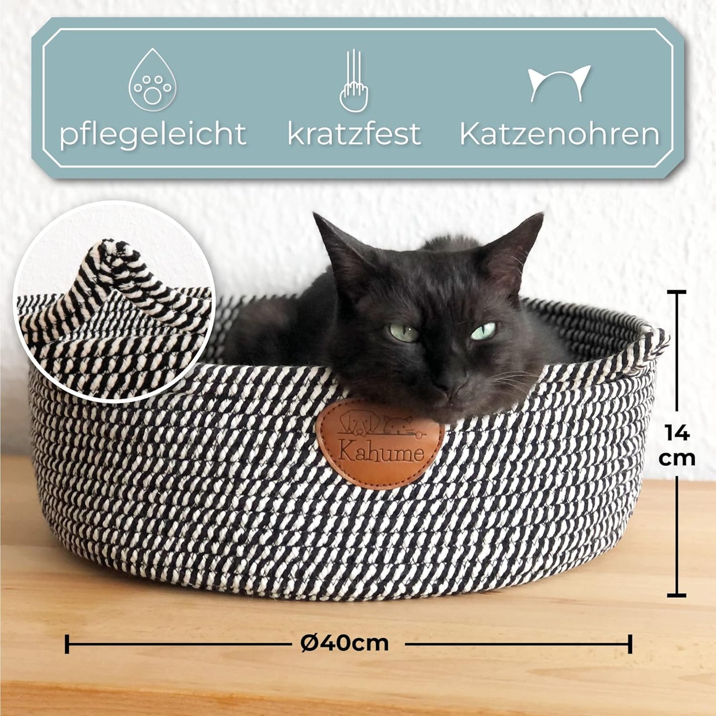 Waschbares Katzenbett aus Baumwollseilen, Schwarz-weiß