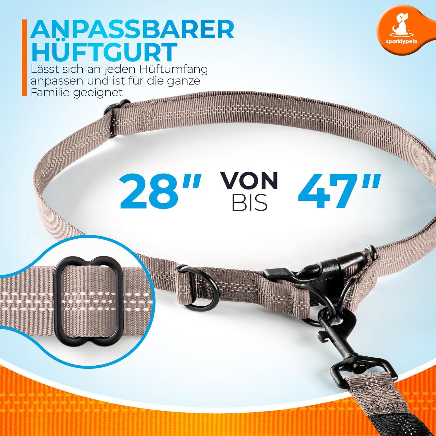 2 in 1 Joggingleine für Hunde mit Doppelgriff, Stossdämpfer und Bauchgurt, Braun Für ein Hund