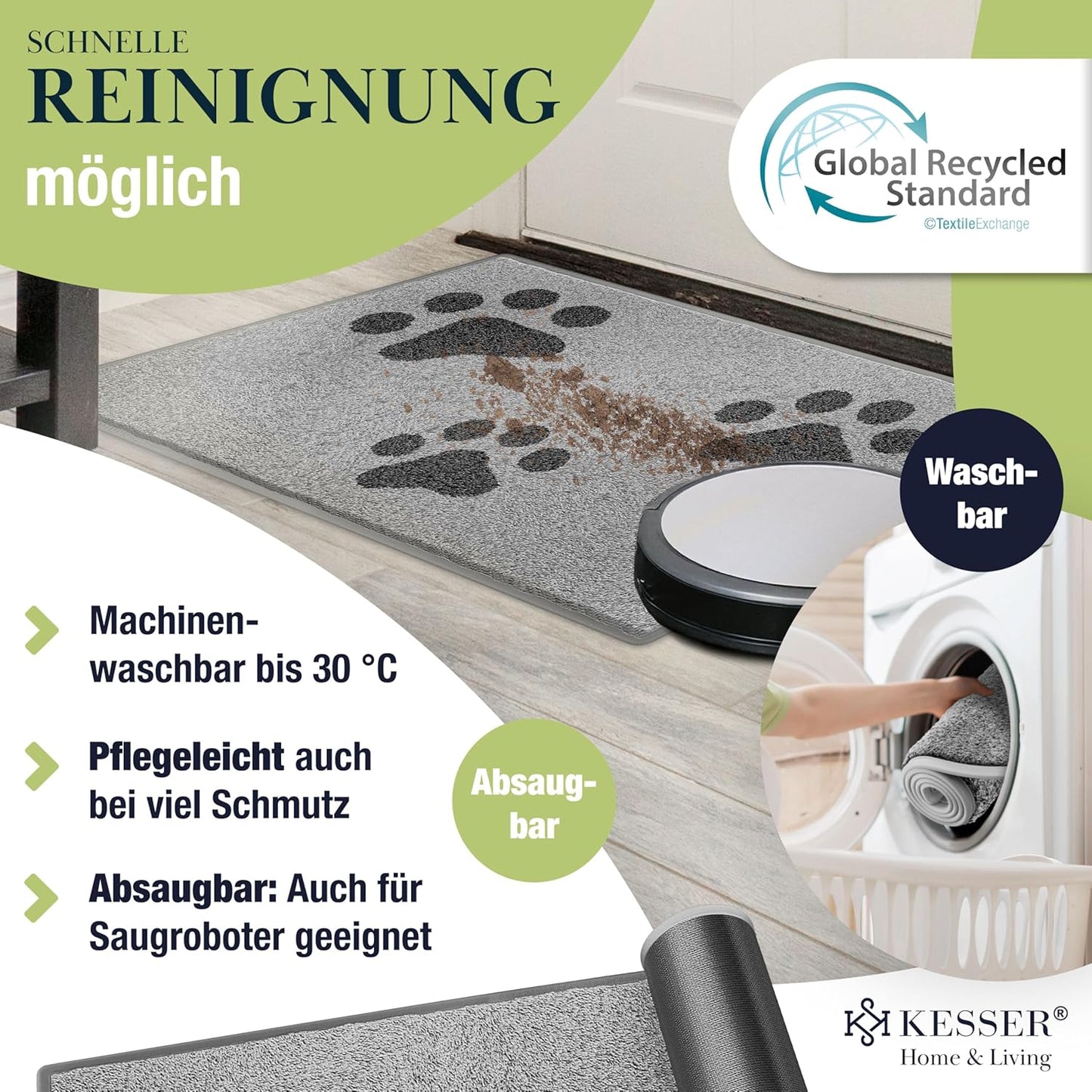Schmutzfangmatte im Pfotendesign, 80x120 cm, 80x120cm Hellgrau Pfotendesign