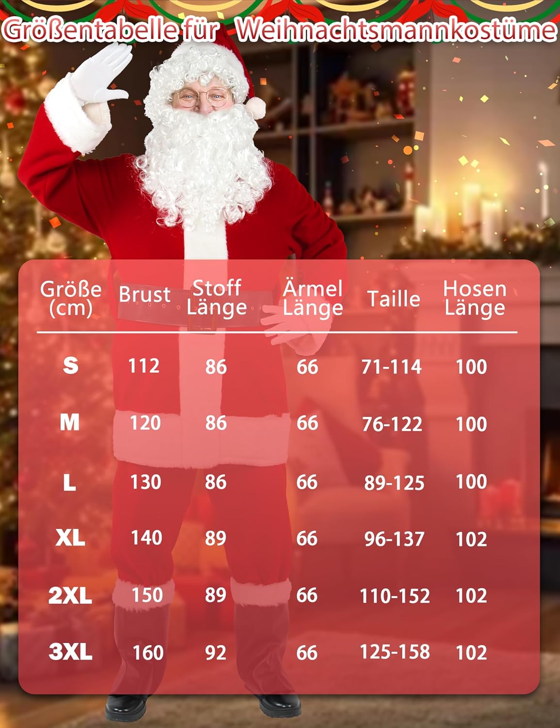 10-teiliges Weihnachtsmann Kostüm, L
