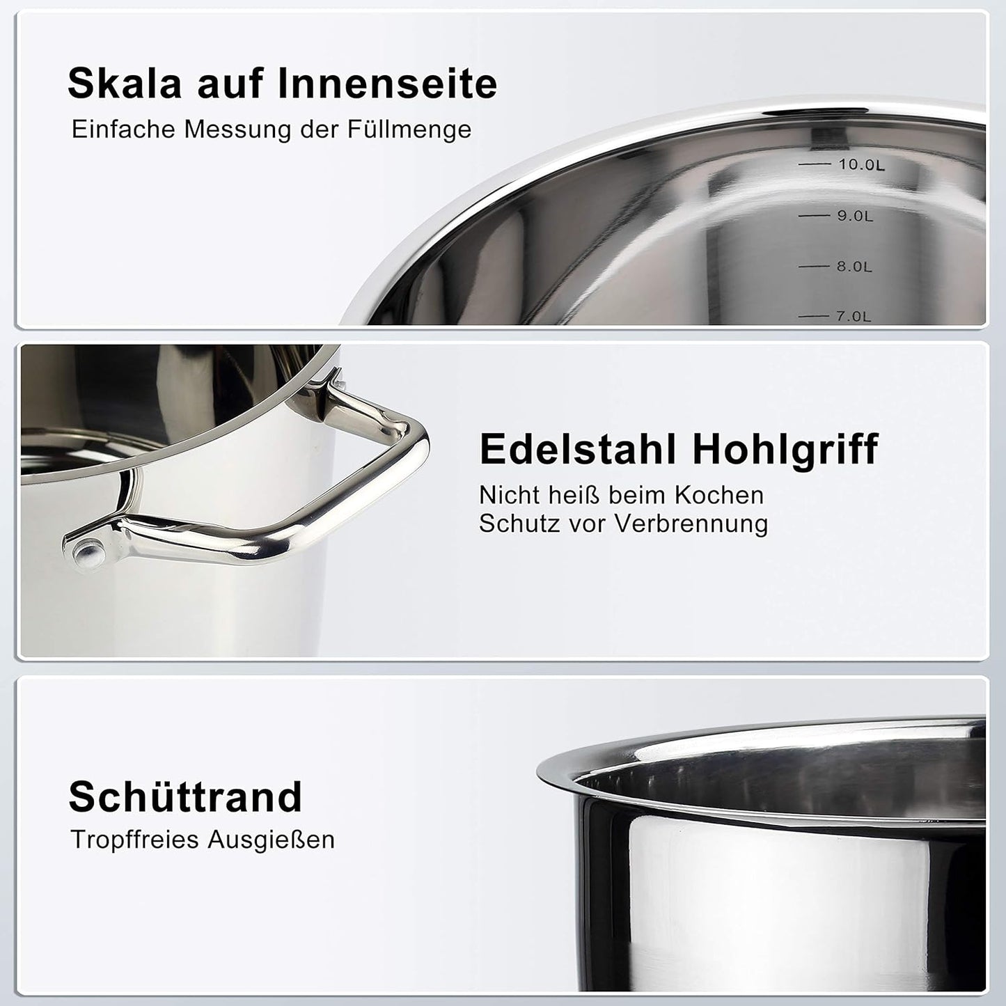 Suppentopf inkl. Glasdeckel mit Dampfloch, 10 liter