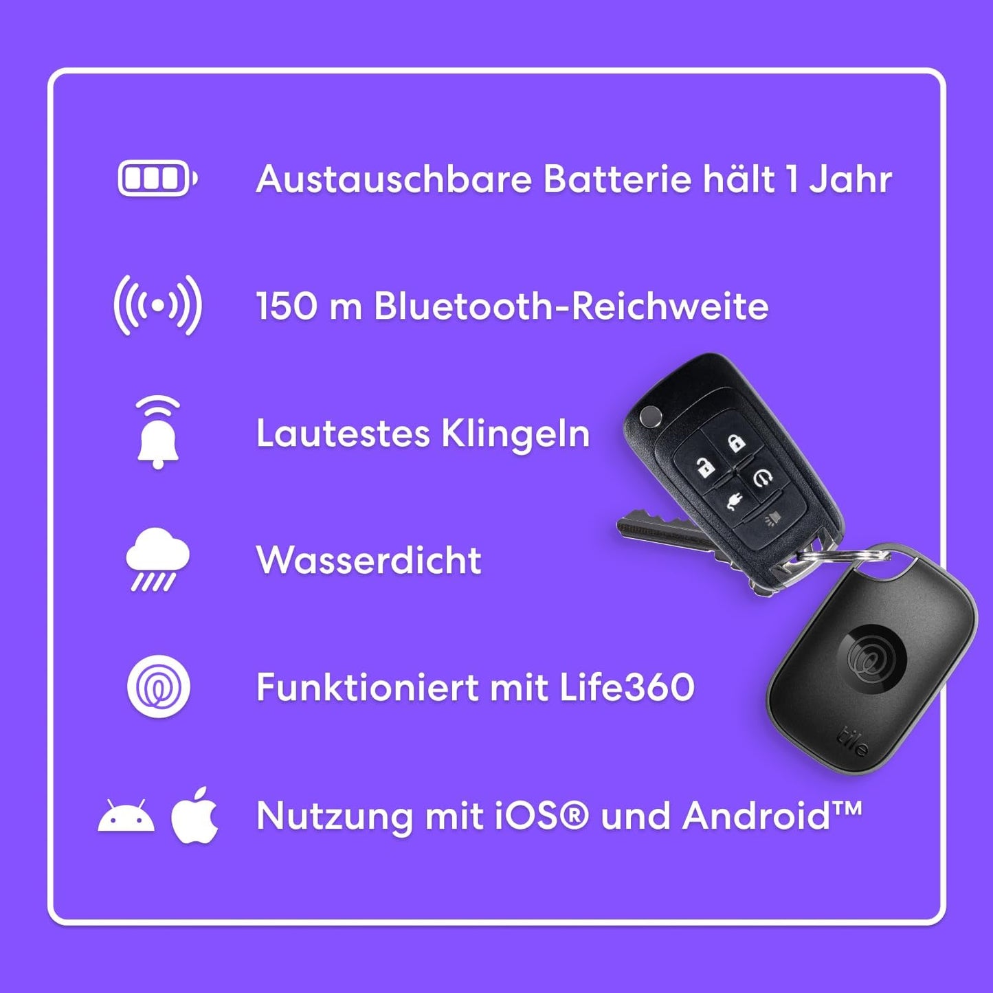 Bluetooth-Tracker für Schlüssel & Gegenstände (Pro 2024), Schwarz, 1er-Pack