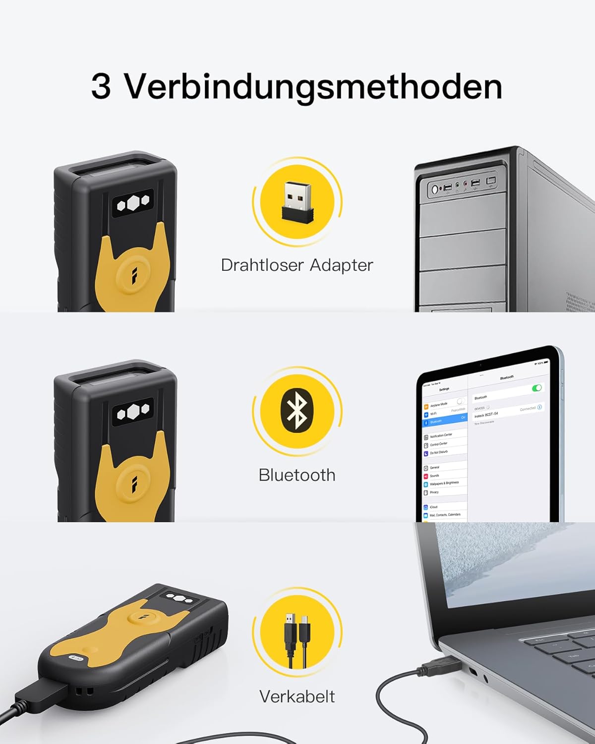 Mini Barcode Scanner BCST-42 für 2D undQR, 2D Gelb