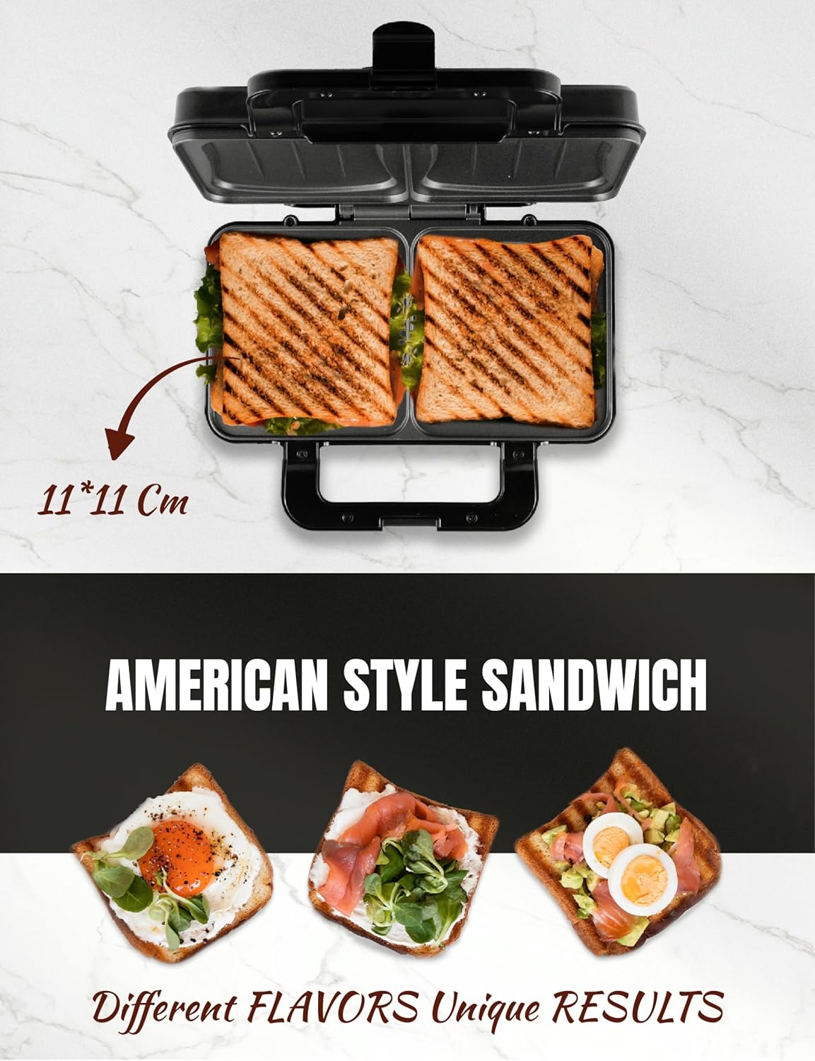 Sandwichmaker für 2 American Sandwiches, Schwarz