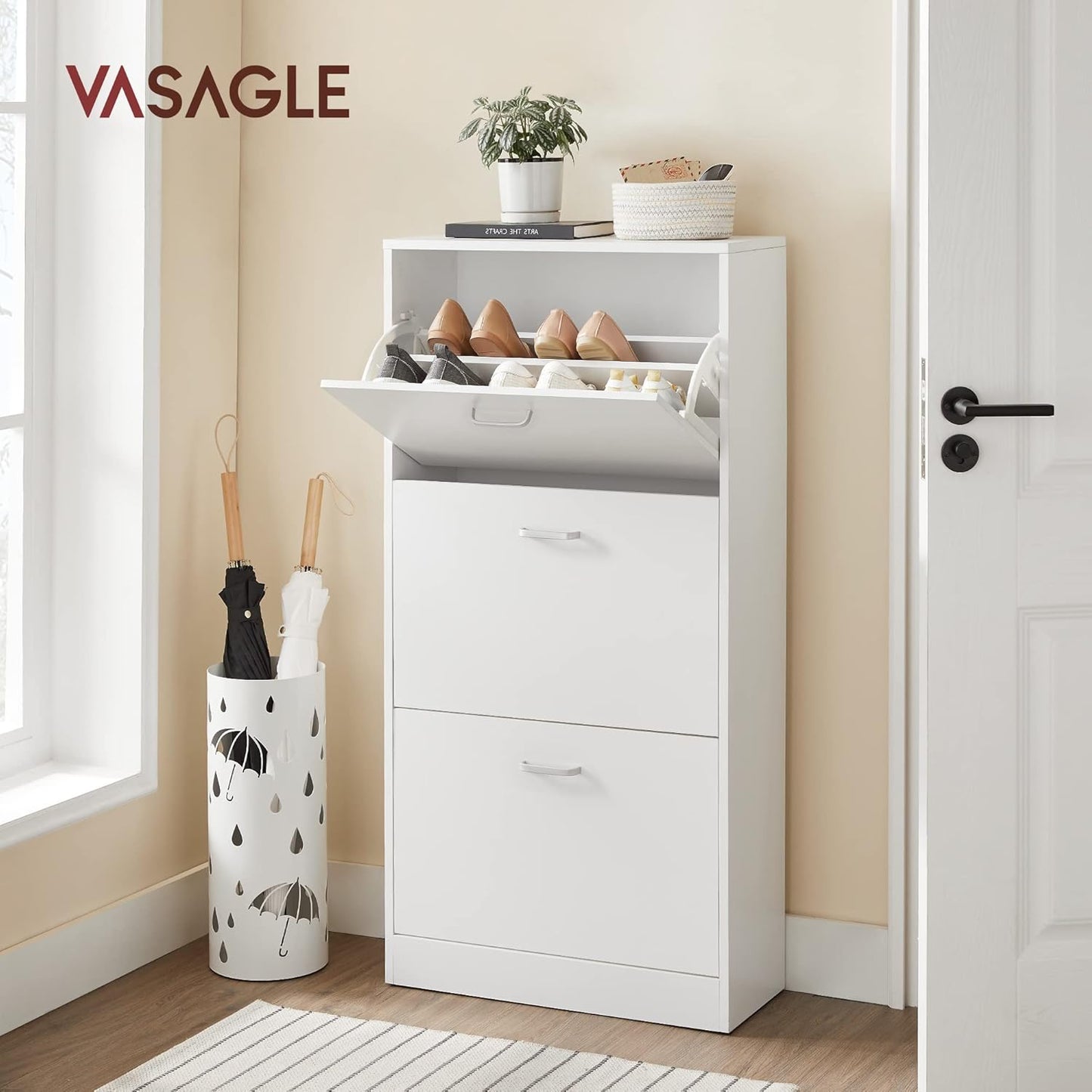 Schuhschrank mit 3 Klappen, Weiss 60 x 24 x 120 cm