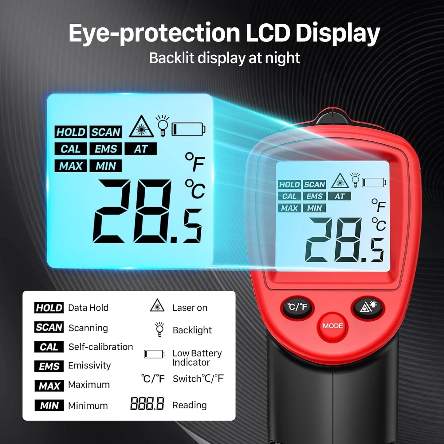 Infrarot-Thermometer -50°C bis 500°C, rot--50°C~500°C (-58℉~932℉)