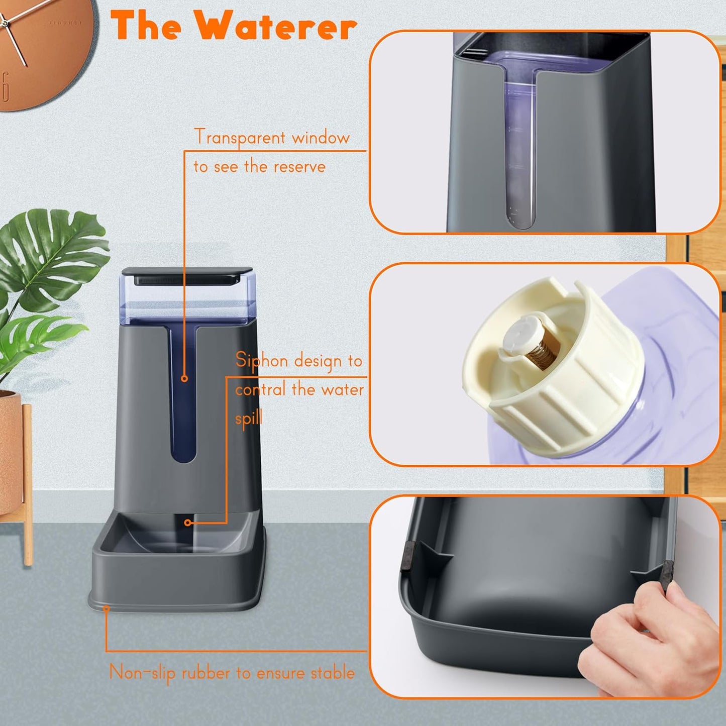 Automatisches Futter- und Wasserspender-Set für Haustiere, Grau dunkel