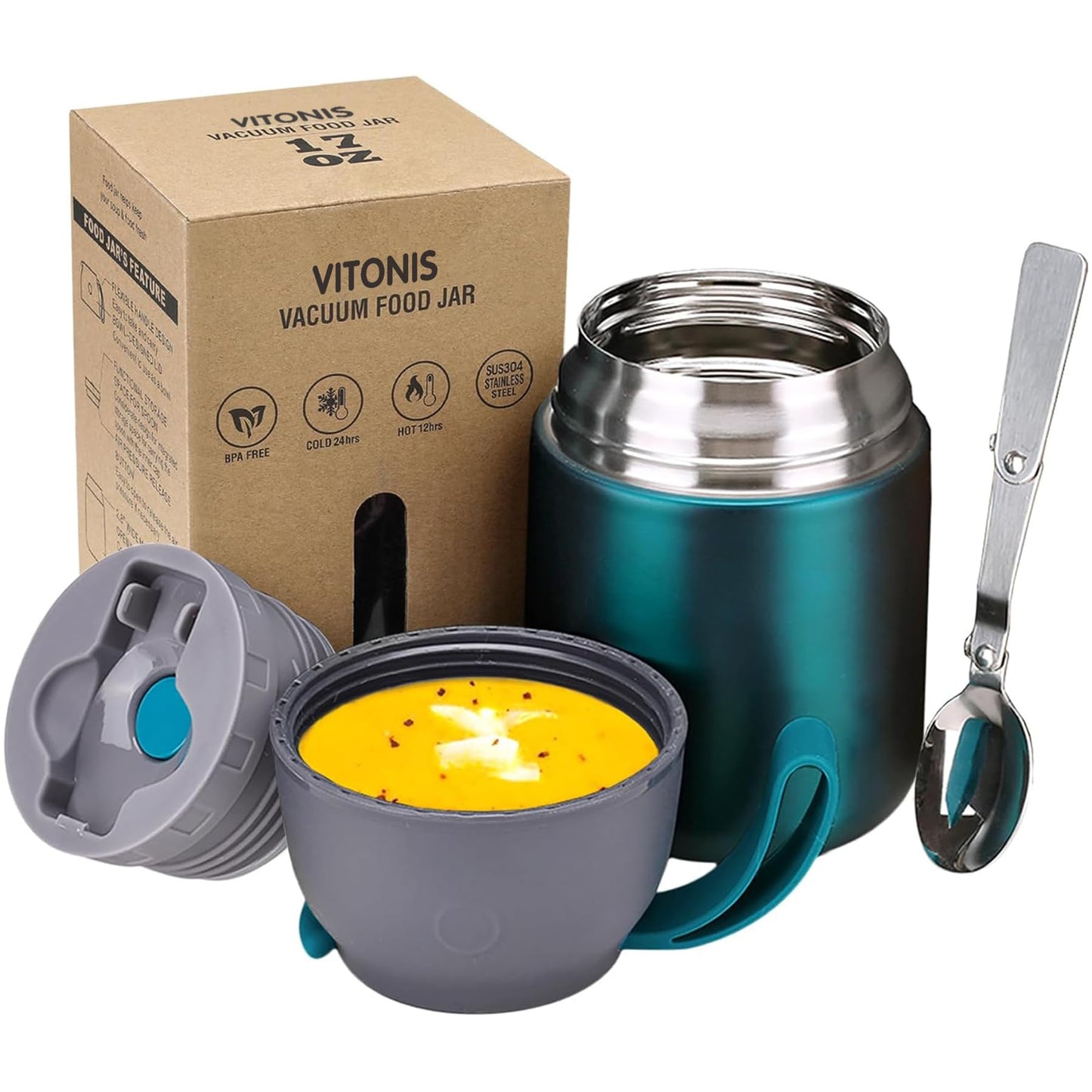 Thermobehälter für Essen mit Löffel, Grün 500 ml