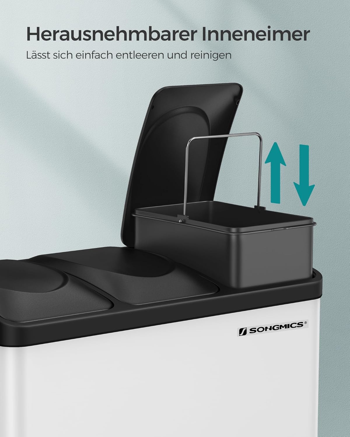 3 Fächer Mülltrennsystem Treteimer LTB45W, Wolkenweiss + Tintenschwarz