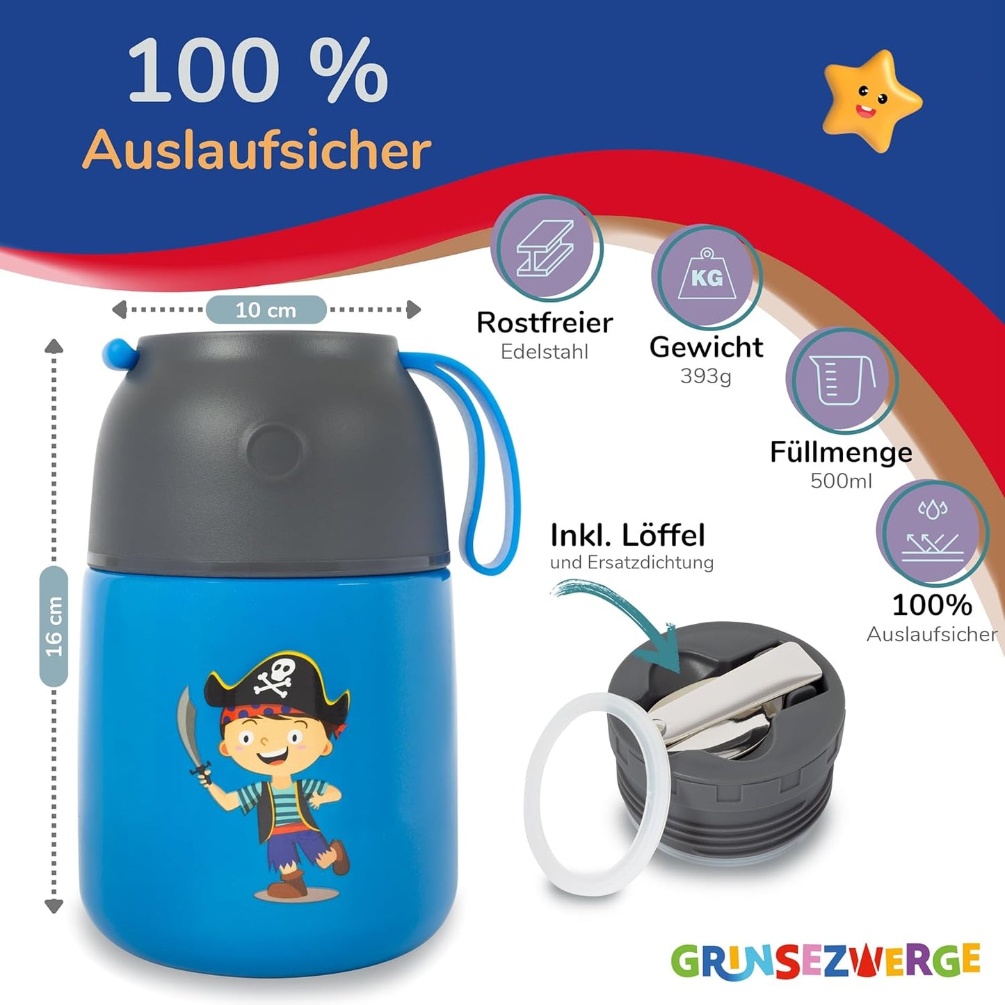 Thermobecher für Speisen und Getränke, 500ml, Paolo Pirat (Blau)