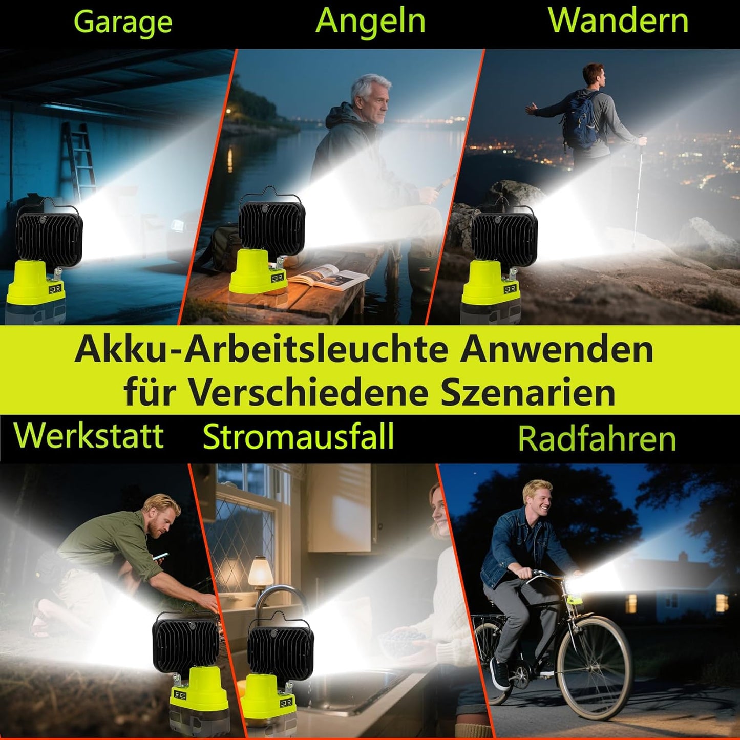Kabellose LED-Arbeitsleuchte, kompatibel mit 18V Akku, Grün-für 18v One+ Batterie
