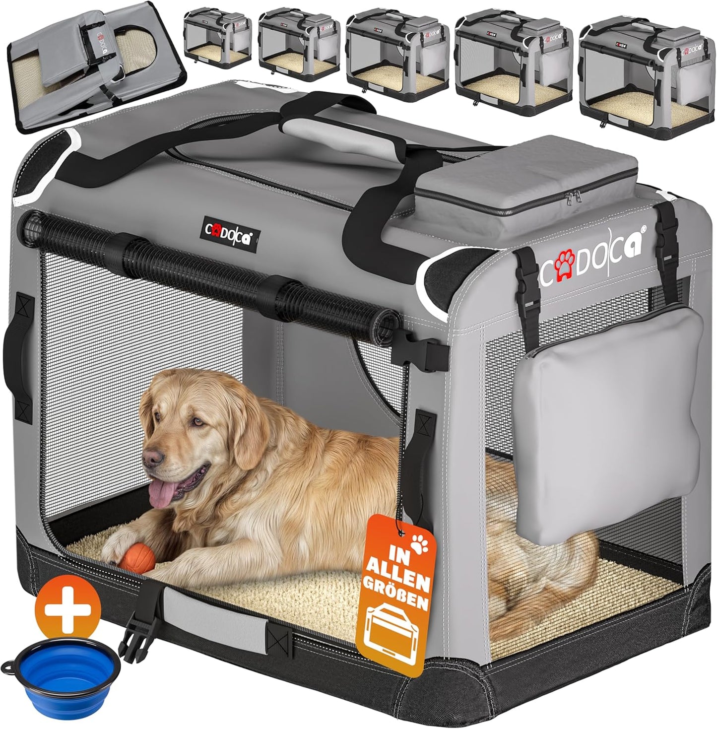 Faltbare Hundetransportbox XXL, bis 40 kg, atmungsaktiv, L 90 x B 60 x H 66 cm Grau