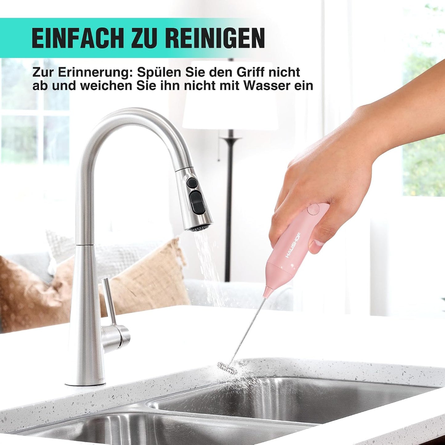 Hand-Milchschäumer mit Ständer, Rosa