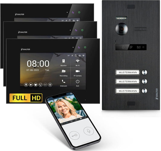 EVO-HD Video Türsprechanlage für 3 Familienhaus mit App, 3 Familienhaus, mit App C.schwarz/Schwarz