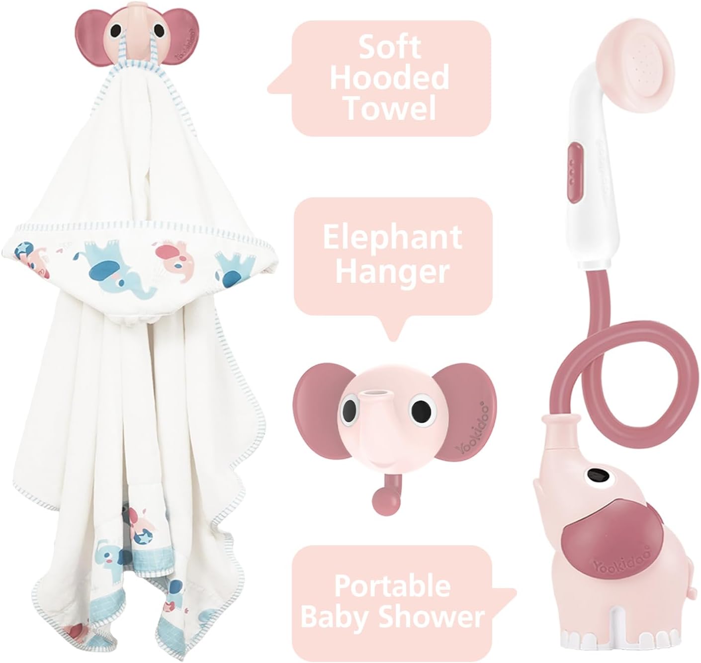 Duschkopf für Baby-Badewanne mit Elefanten-Wasserpumpe, Zartrosa