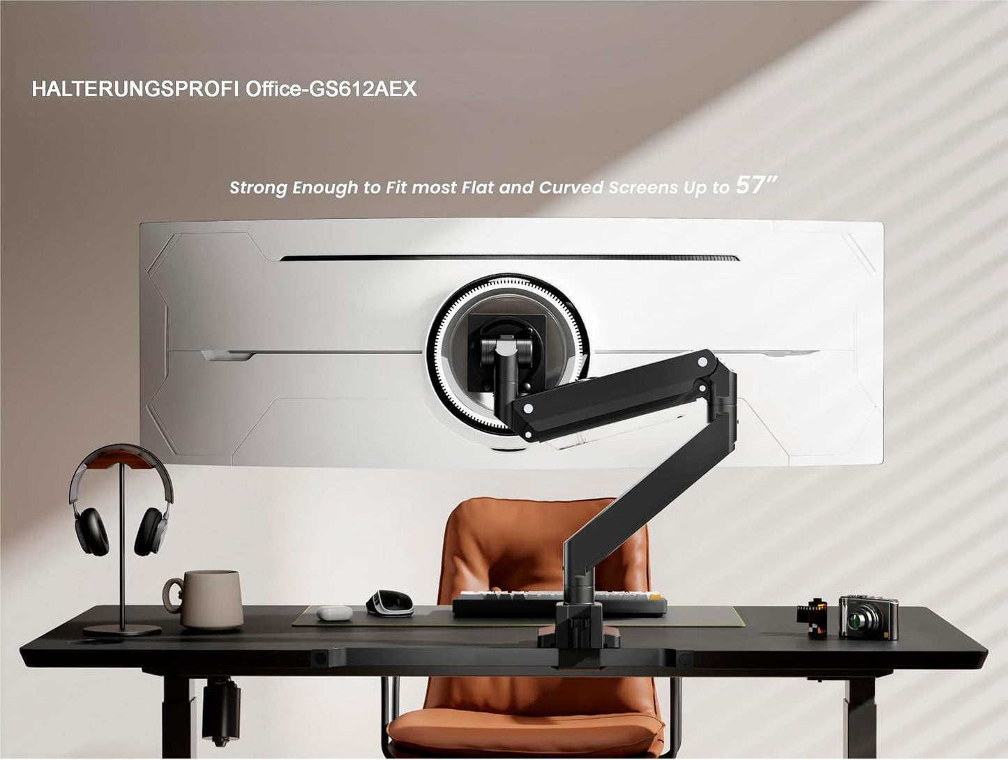 Monitorhalterung mit Gasfeder bis 57 Zoll, 27kg, Mattschwarz 1 Monitore