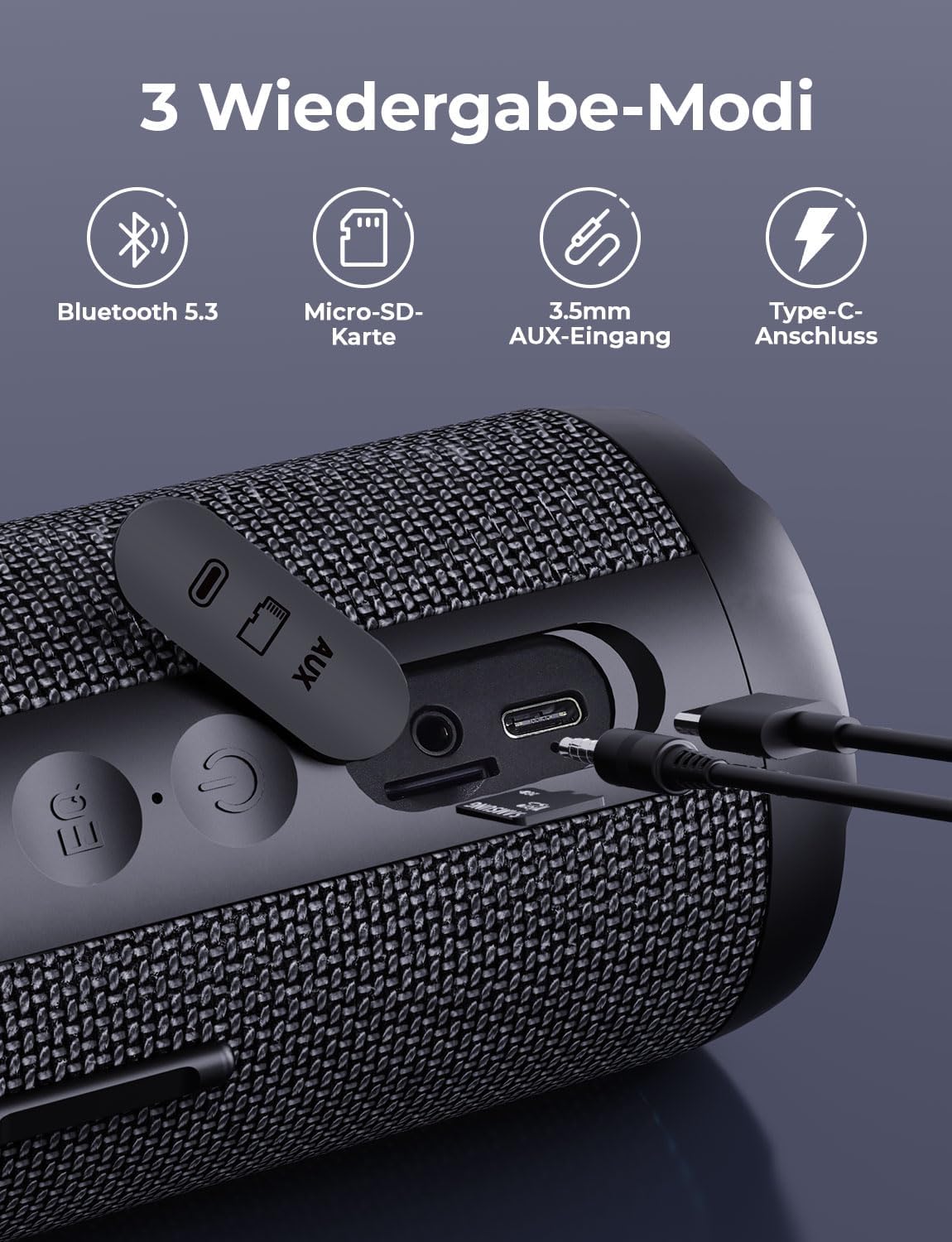 Bluetooth-Lautsprecher mit RGB-Beleuchtung, Schwarz 40W 3,600mAH