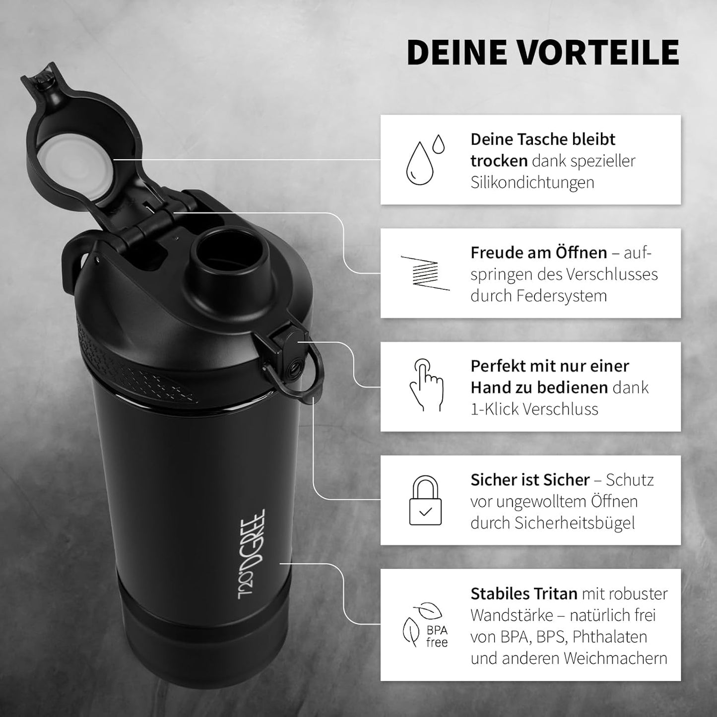 Protein Shaker, Onyx Black - Schwarz inkl. Container