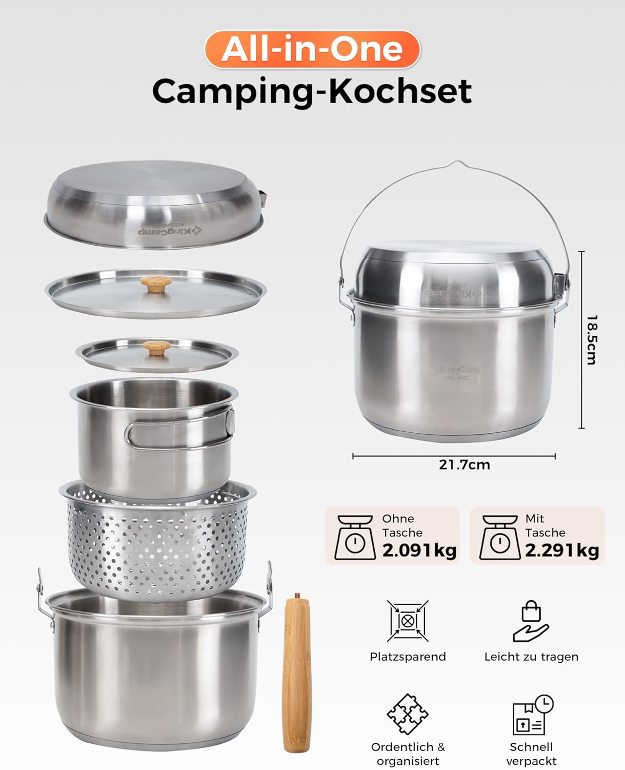 4-teiliges Camping-Kochgeschirr-Set, 4-teiliges set