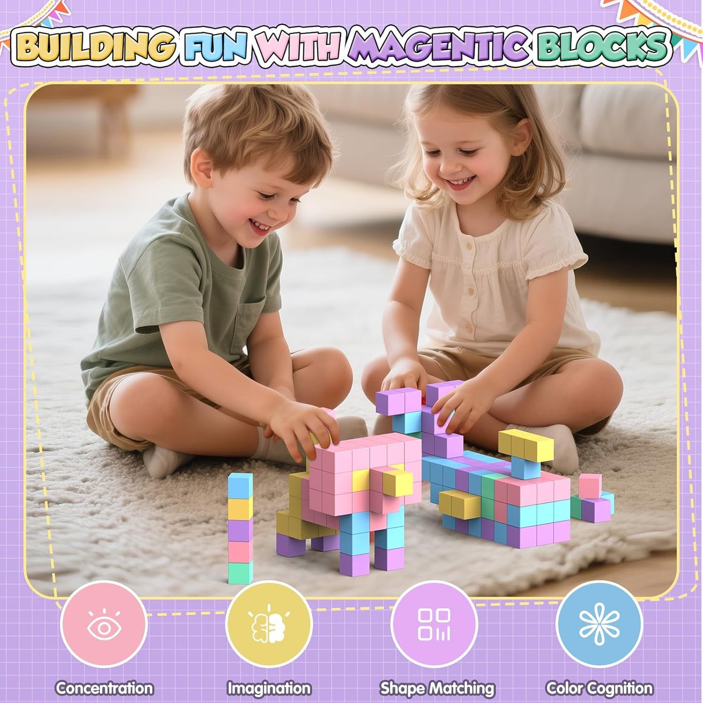 Magnetische Bausteine Blöcke-Set, 100 Stück