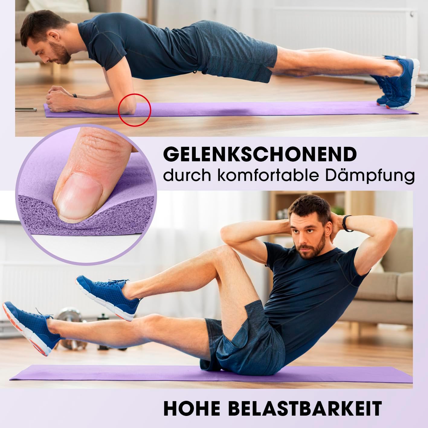 Gelenkschonende Fitnessmatte für Indoor/Outdoor (183x61cm), 183 x 61 x 1,5 cm Violett