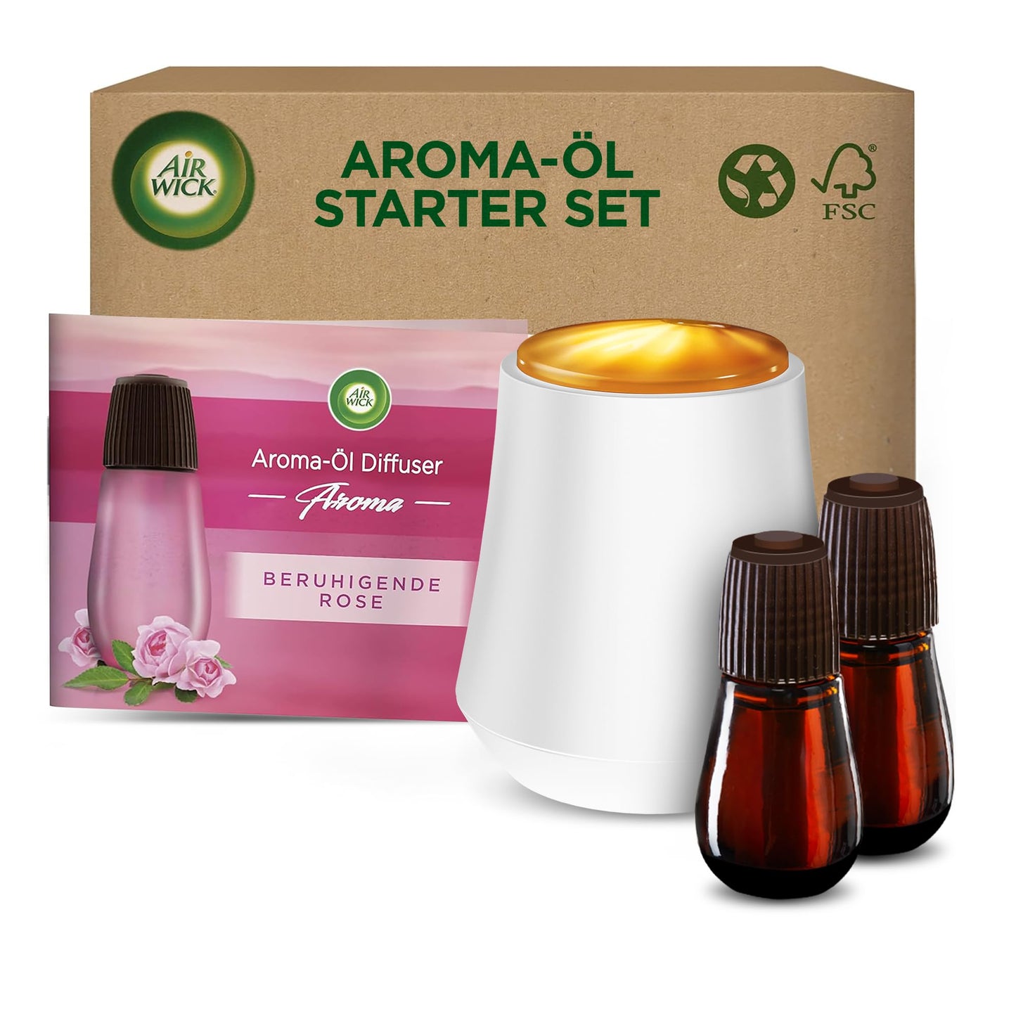Aroma-Öl Diffuser Starter-Set mit ätherischen Ölen, Rose