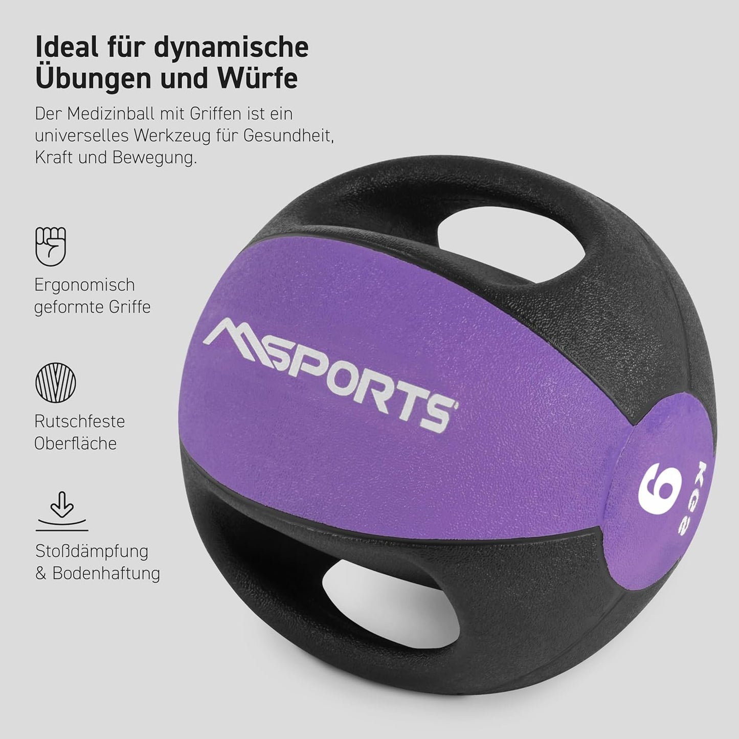 Medizinball mit Griffen, 6 kg, 6 kg - Lila